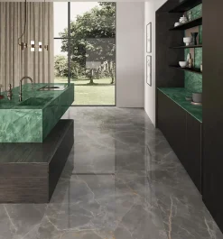 Ro'Ma Carrelage Carrelage effet Marbre Vert Smeraldo 278x120x0,6 cm Brillant Florenza - Mur intérieur (vendu par carton de 3,336 m²) - RO'MA CARRE