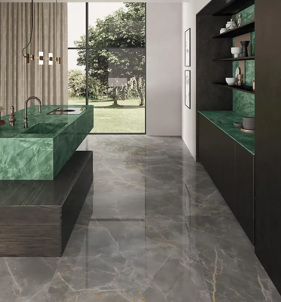 Ro'Ma Carrelage Carrelage effet Marbre Vert Smeraldo 278x120x0,6 cm Brillant Florenza - Mur intérieur (vendu par carton de 3,336 m²) - RO'MA CARRE