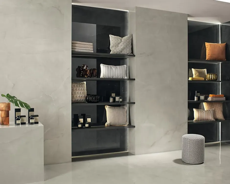 Ro'Ma Carrelage Carrelage effet Onyx Gris Nacré 278x120x0,6 cm Brillant Nerolio - Mur intérieur (vendu par carton de 3,336 m²) -