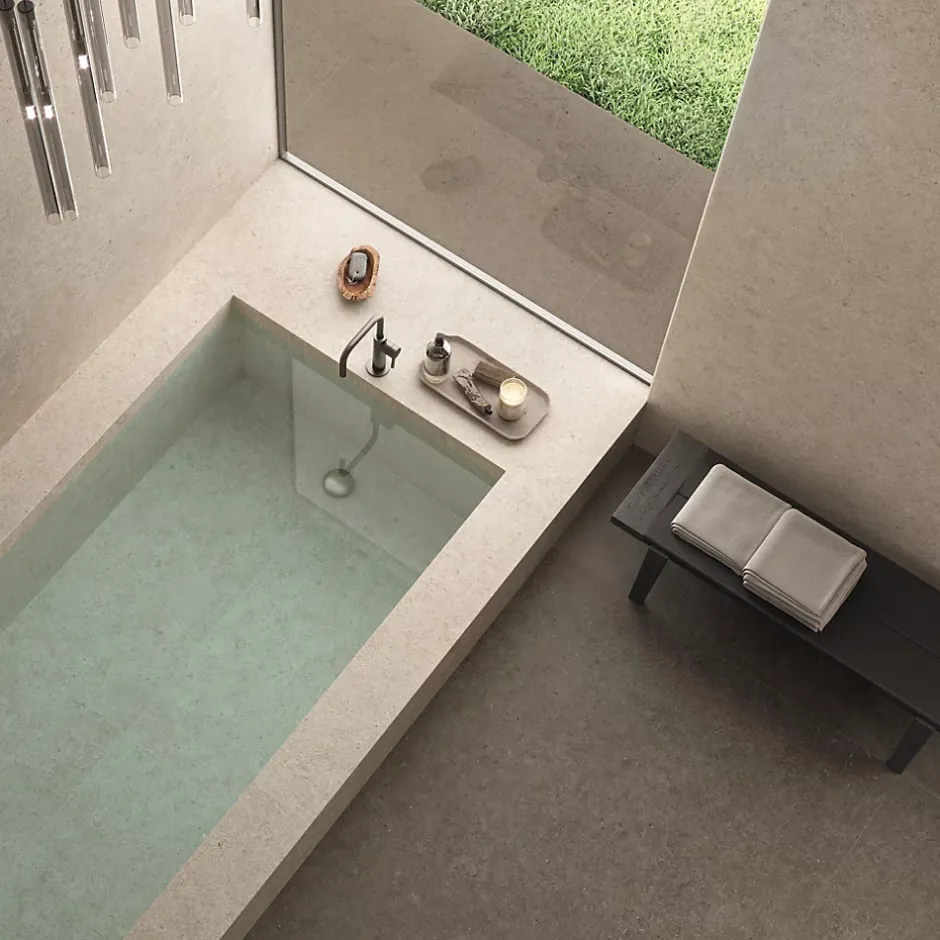 Carrelage effet Pierre Calcaire Grège 278x120x0,6 cm Mat Domella - Mur intérieur (vendu par carton de 3,336 m²) --Ro'Ma Carrelage Sale