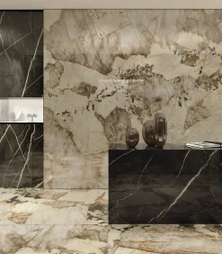 Ro'Ma Carrelage Carrelage effet Pierre Onyx Sable 278x120x0,6 cm Brillant Florenza - Mur intérieur (vendu par carton de 3,336 m²) - RO'MA CARRELAG