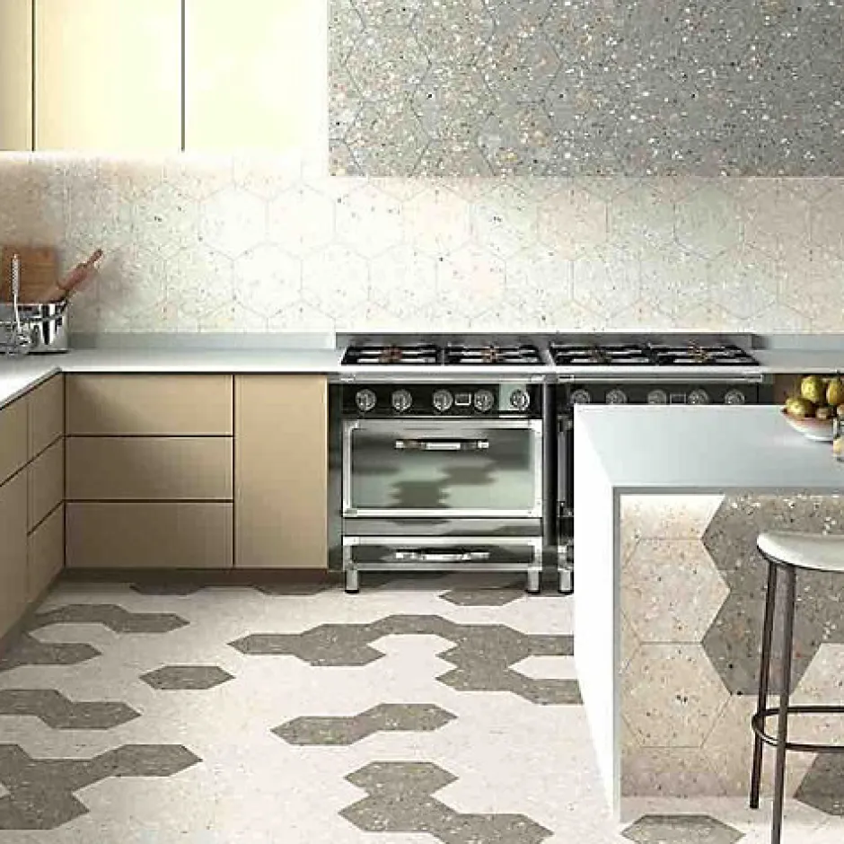 Carrelage Effet Terrazzo Hexagonal AROUSA 25,8x29 Blanco - Les Carreaux de Jean-Les Carreaux De Jean New