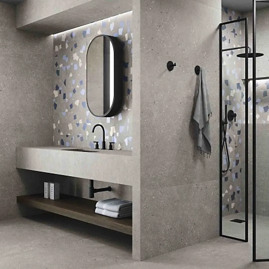 Les Carreaux De Jean Carrelage Effet Terrazzo RICETTA 90x90 Rectifié Cenere - Les Carreaux de Jean