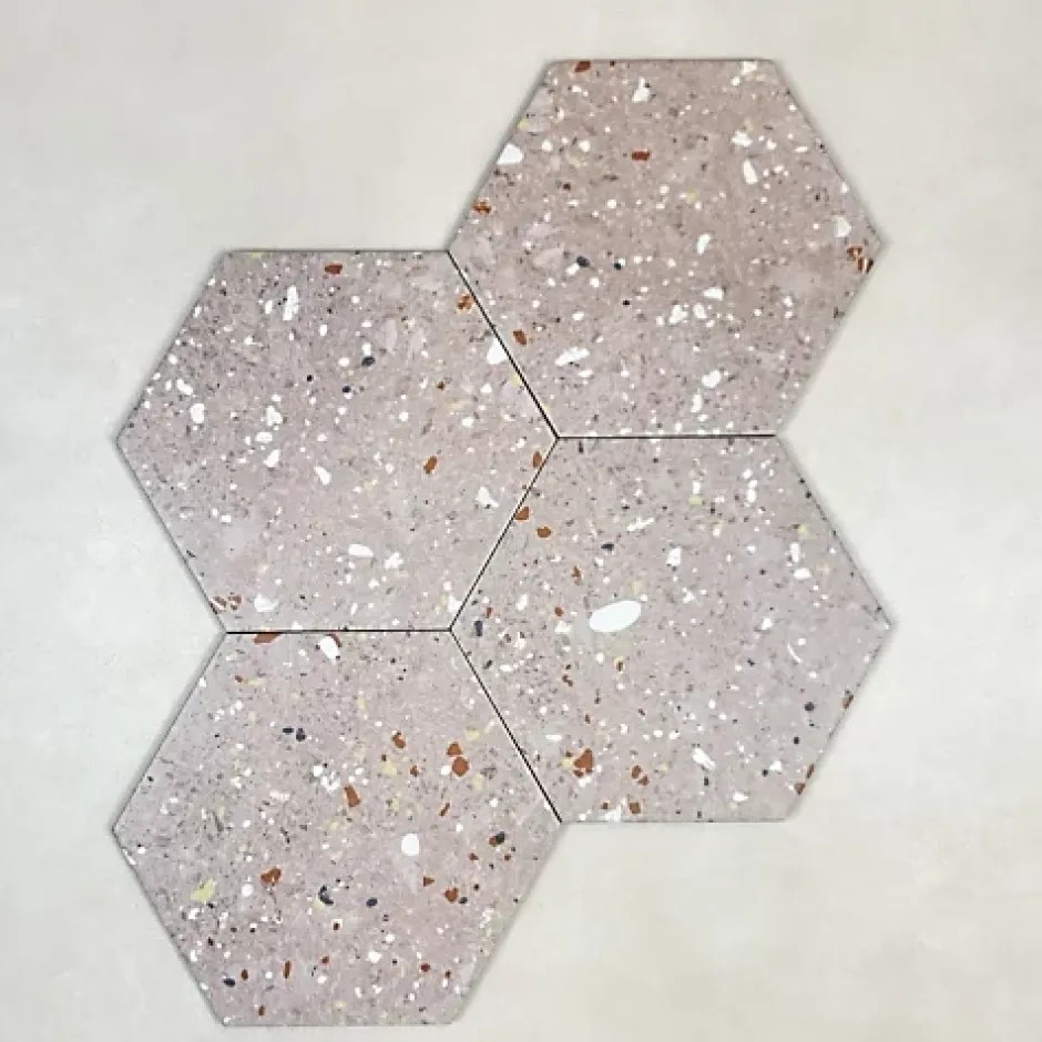 Les Carreaux De Jean Carrelage Effet Terrazzo Hexagonal AROUSA 25,8x29 Rosa - Les Carreaux de Jean