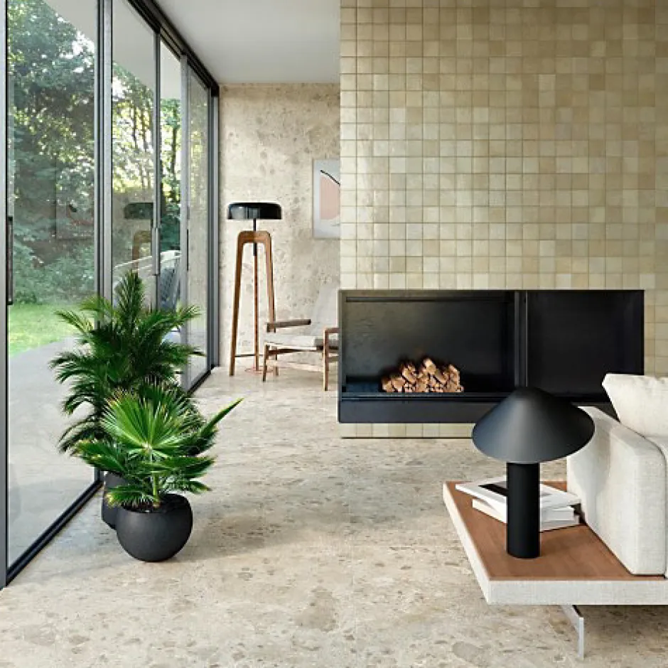 Les Carreaux De Jean Carrelage Effet Terrazzo - Pierre CARACTER Mix Beige 60x120 Rectifié - Les Carreaux de Jean