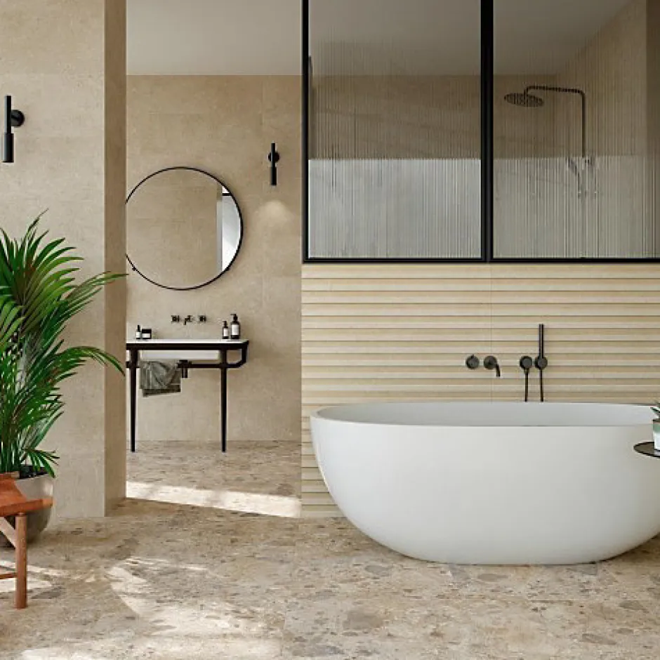 Carrelage Effet Terrazzo - Pierre CARACTER Mix Multicolor 60x120 Rectifié - Les Carreaux de Jean-Les Carreaux De Jean Clearance