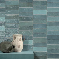 Ro'Ma Carrelage Carrelage effet Zellige Bleu Mer 20x6,5x0,85 cm Brillant Orisel - Mur intérieur -