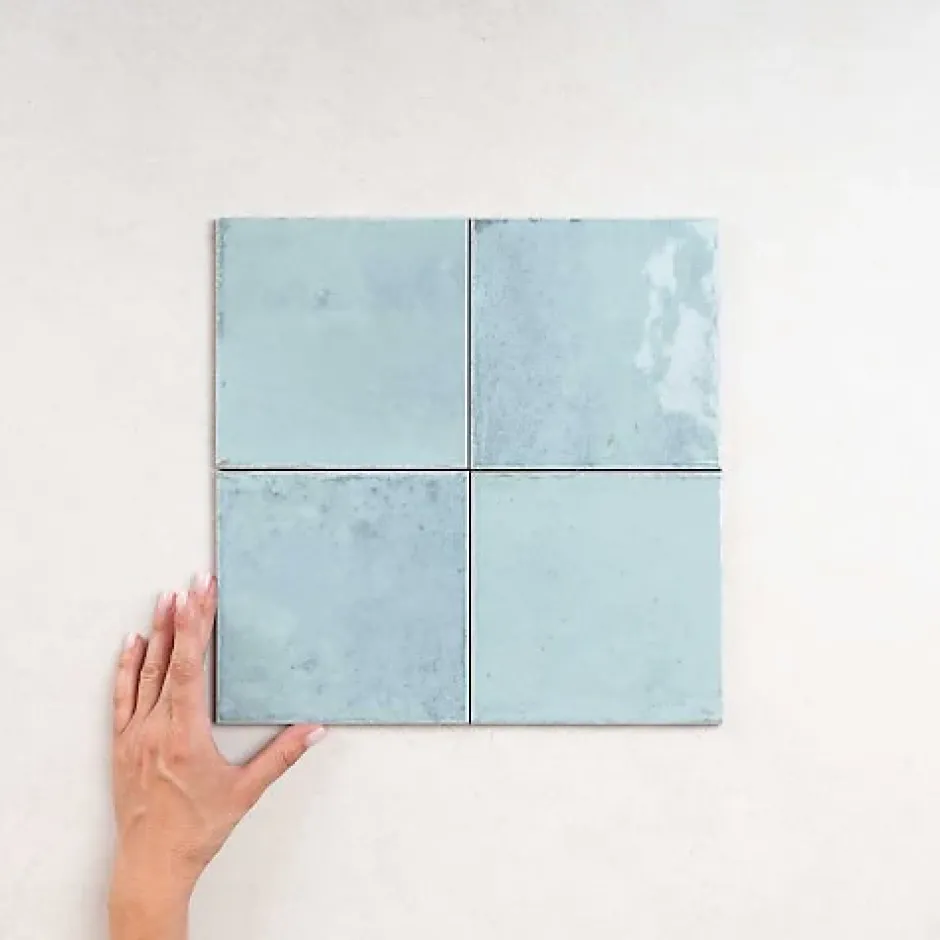 Carrelage Effet Zellige Bleu Ciel AGADIR - Agua 14,7x14,7 - Les Carreaux de Jean-Les Carreaux De Jean Discount