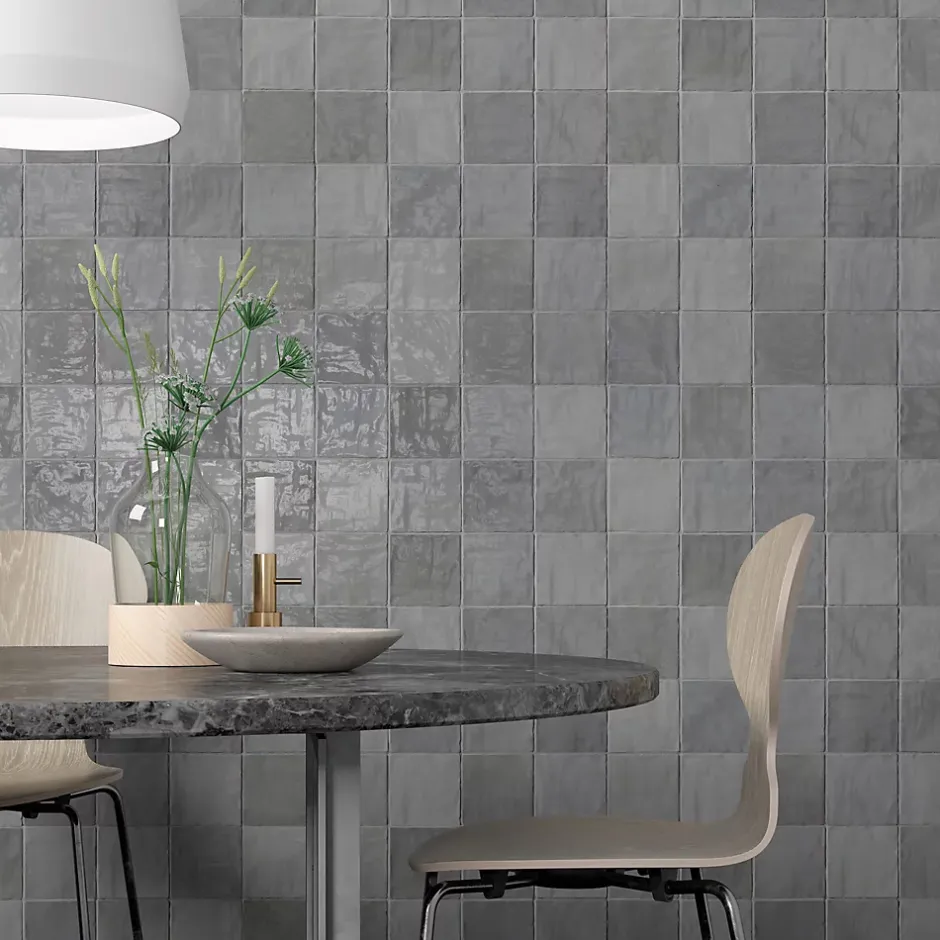 Ro'Ma Carrelage Carrelage effet Zellige Gris 10x10x0,85 cm Brillant Orisel - Mur intérieur -