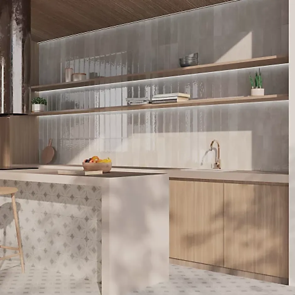 Les Carreaux De Jean Carrelage Effet Zellige NARA Gris Gloss 7,5x30cm - Les Carreaux de Jean