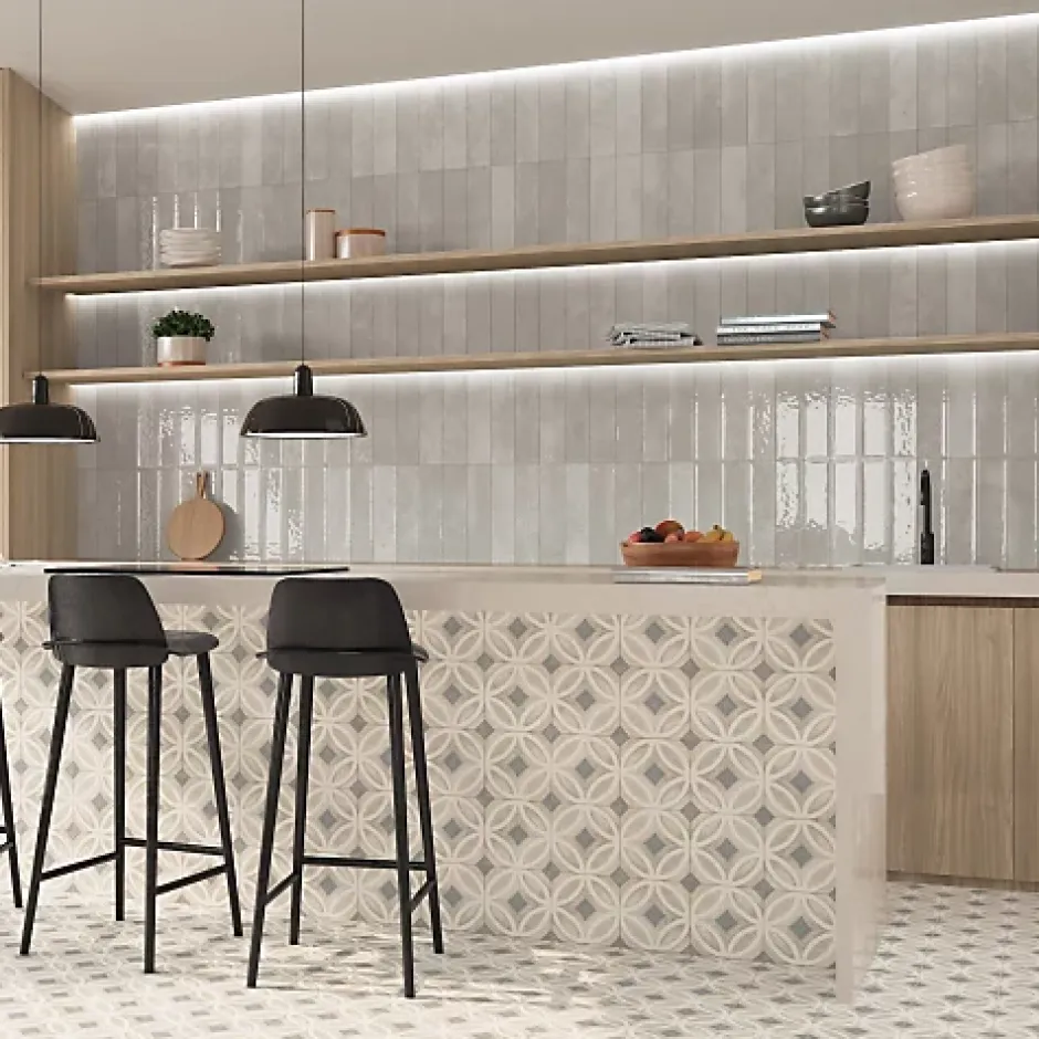 Les Carreaux De Jean Carrelage Effet Zellige NARA Gris Gloss 7,5x30cm - Les Carreaux de Jean