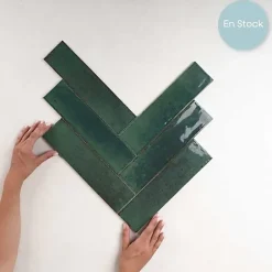 Les Carreaux De Jean  Carrelage Effet Zellige Vert Émeraude AGADIR - Selva 7x28 - Les Carreaux de Jean