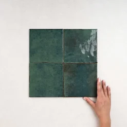 Les Carreaux De Jean  Carrelage Effet Zellige Vert Émeraude AGADIR - Selva 14,7x14,7 - Les Carreaux de Jean