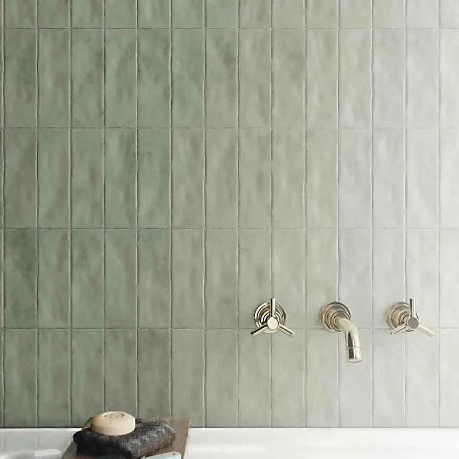 Carrelage Effet Zellige Vert Sauge MITTE Verde 6,5x20 - Les Carreaux de Jean-Les Carreaux De Jean Clearance