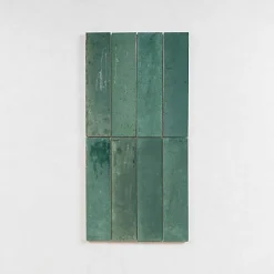Les Carreaux De Jean Carrelage Effet Zellige Vert Émeraude TANGER 6x24 Green - Les Carreaux de Jean