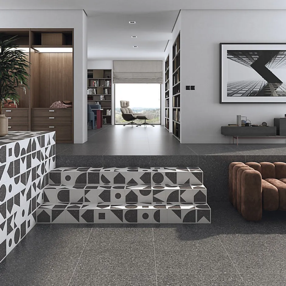 Aelle Carrelage Carrelage extérieur antidérapant effet terrazzo 80x80 cm NIZA-R Antideslizante Negro