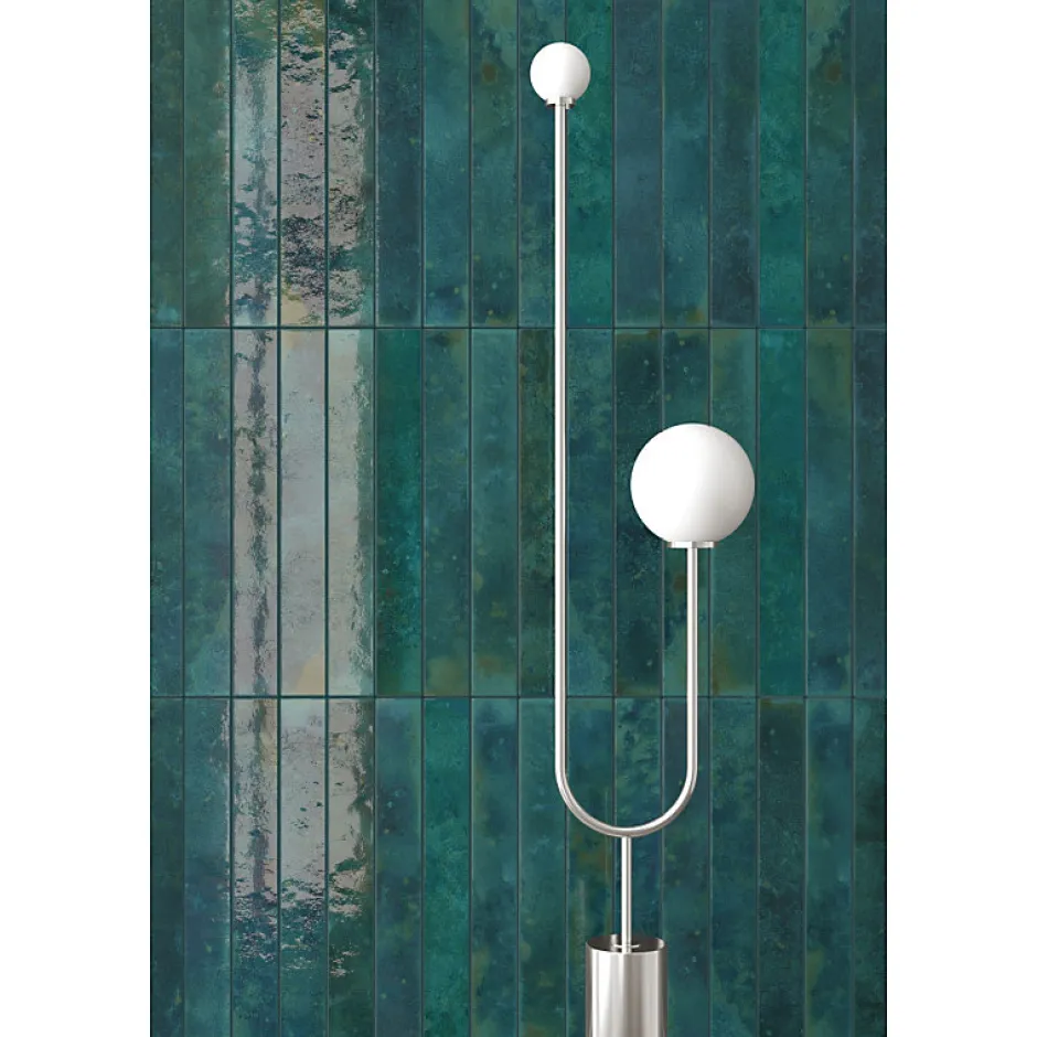 Carrelage faïence mur bleu turqoise rectangulaire 5x40 cm BALI HESPER-Aelle Carrelage