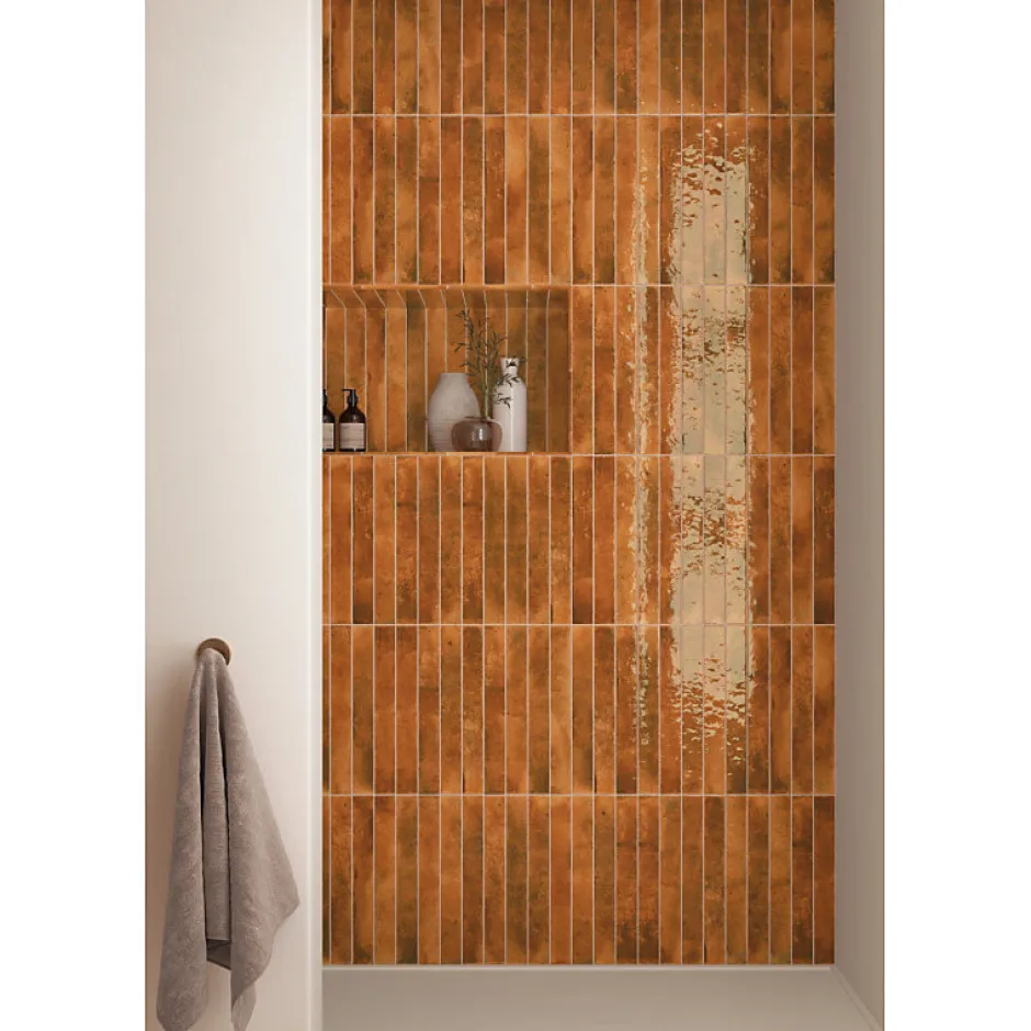 Aelle Carrelage Carrelage faïence mur orange rouille rectangulaire 5x40 cm BALI GINGER