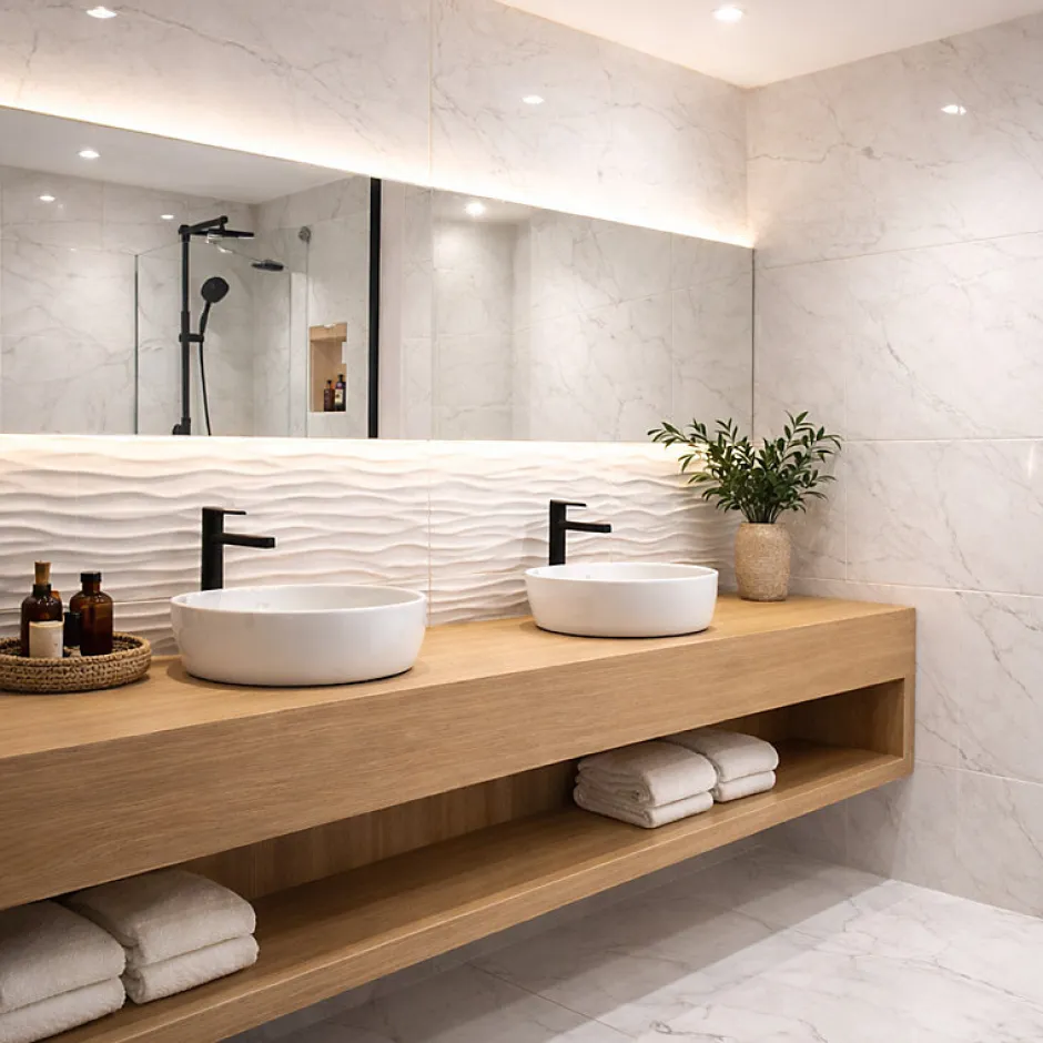 Carrelage faience mural effet marbre blanc 30x90 cm mate - MYK-MARMOL-Aelle Carrelage Discount