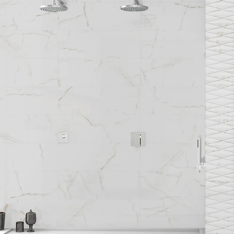 Carrelage faience mural effet marbre blanc 30x90 cm mate - MYK-MARMOL-Aelle Carrelage Discount