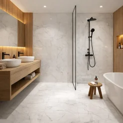 Carrelage faience mural effet marbre blanc 30x90 cm brillante - MYK-MARMOL-Aelle Carrelage Outlet