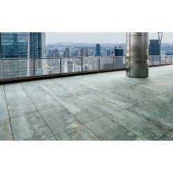 Carrelage grès cérame effet métal ZINC 120x120 cm Vert - Naturel - boîte de 1.42 m2-Gioia Materia Online