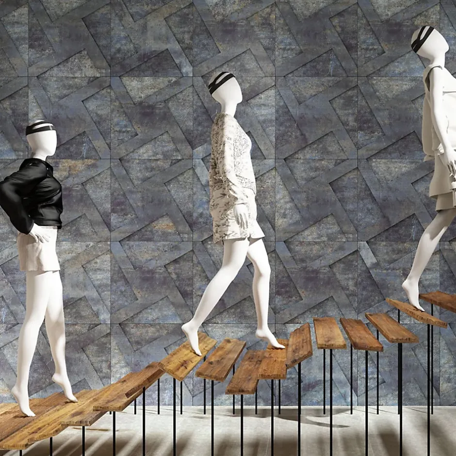 Gioia Materia Carrelage grès cérame effet métal Alchemy 7.0 Decor Ramp 60x60 cm Bleu - Martelé et Naturel (mix) - boîte de 1.06 m2