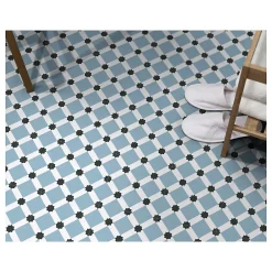 Carrelage grès cérame effet carreau de ciment BARCELONA NIGHT 25x25cm 25x25 cm Bleu - Mat - boîte de 1.13 m2-Gioia Materia Discount