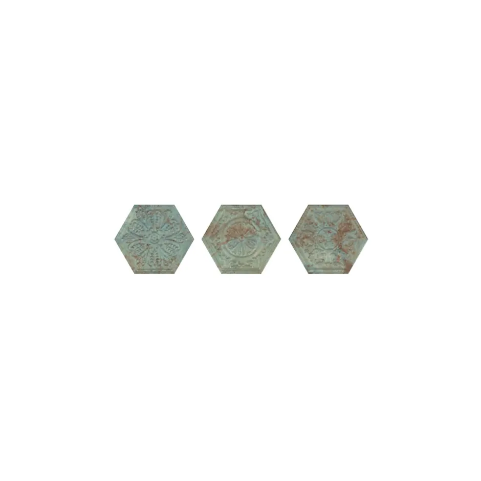 Carrelage grès cérame effet métal ZINC HEXAGONE GREEN Hexagone 29x25cm Décor Vert - - boîte de 0.94 m2-Gioia Materia Sale