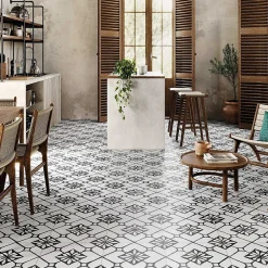 carrelage imitation carreaux ciment 44x44 cm TISA BLACK-Concept Mosaïque Discount