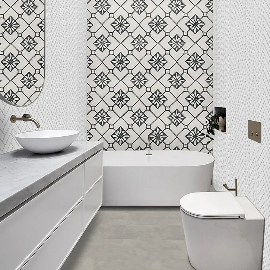 carrelage imitation carreaux ciment 44x44 cm TISA BLACK-Concept Mosaïque Discount