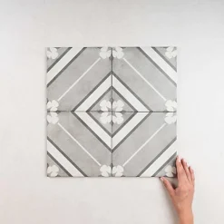 Gioia Materia Carrelage Imitation Carreaux de Ciment ART NOUVEAU DECOR 20x20 Inspire Grey - Les Carreaux de Jean