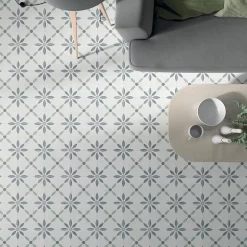Carrelage Imitation Carreaux De Ciment 22,3x22,3 HAVANA White Flowers - Les Carreaux de Jean-Les Carreaux De Jean  Discount