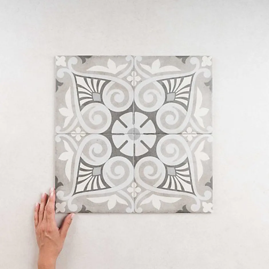 Carrelage Imitation Carreaux de Ciment ART NOUVEAU DECOR 20x20 Opéra Grey - Les Carreaux de Jean-Gioia Materia Discount