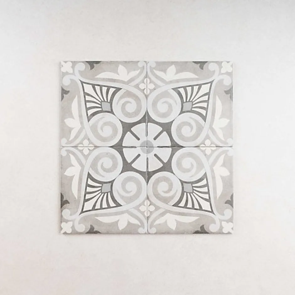 Carrelage Imitation Carreaux de Ciment ART NOUVEAU DECOR 20x20 Opéra Grey - Les Carreaux de Jean-Gioia Materia Discount