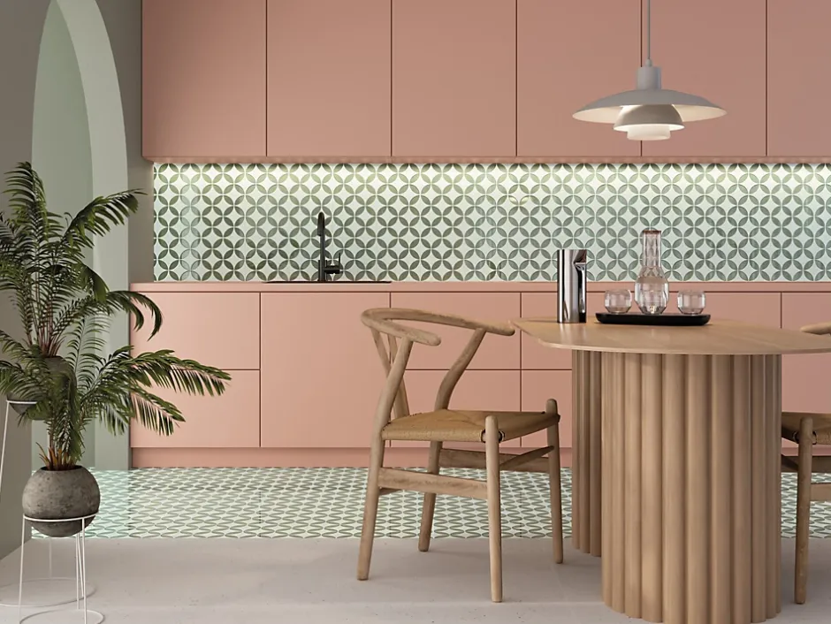 Les Carreaux De Jean Carrelage Imitation Carreaux De Ciment 22,3x22,3 MAYARI Green Petals - Les Carreaux de Jean