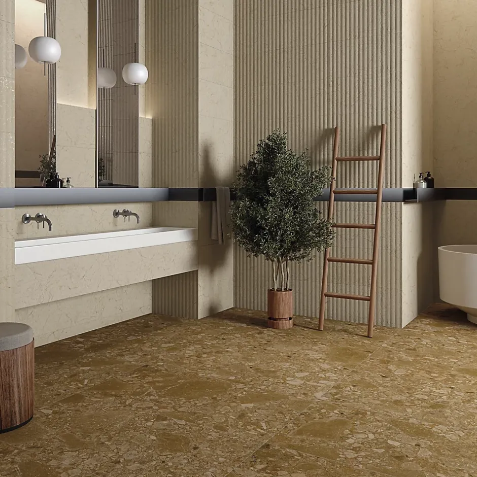 Carrelage Imitation Pierre Crema marron 60x60 cm-Tinker