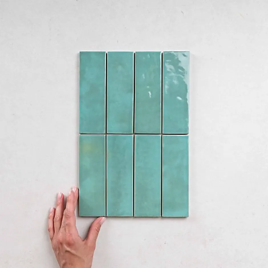 Les Carreaux De Jean Carrelage intérieur Effet Zellige Turquoise BEJMAT 5x15 Lake - Les Carreaux de Jean