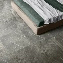 GoodHome Carrelage intérieur sol et mur gris foncé effet marbre brillant L.59.5 x l.59.5 cm x ép.9 mm, Ultimate Marble
