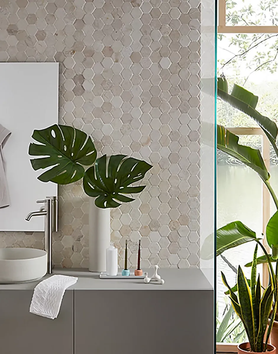 Carrelage mosaïque / Plaque de mosaïque mur et sol en marbre naturel coloris blanc - 33 x 33 cm-Pegane New