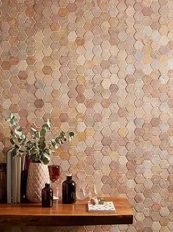 Pegane Carrelage mosaïque / Plaque de mosaïque mur et sol en marbre naturel coloris rose - 33 x 33 cm