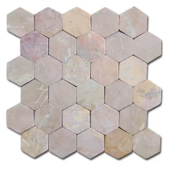 Pegane Carrelage mosaïque (Boite de 1m²) /Plaque de mosaïque mur et sol en marbre naturel coloris rose - 33 x 33 cm