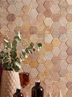 Pegane Carrelage mosaïque (Boite de 1m²) /Plaque de mosaïque mur et sol en marbre naturel coloris rose - 33 x 33 cm