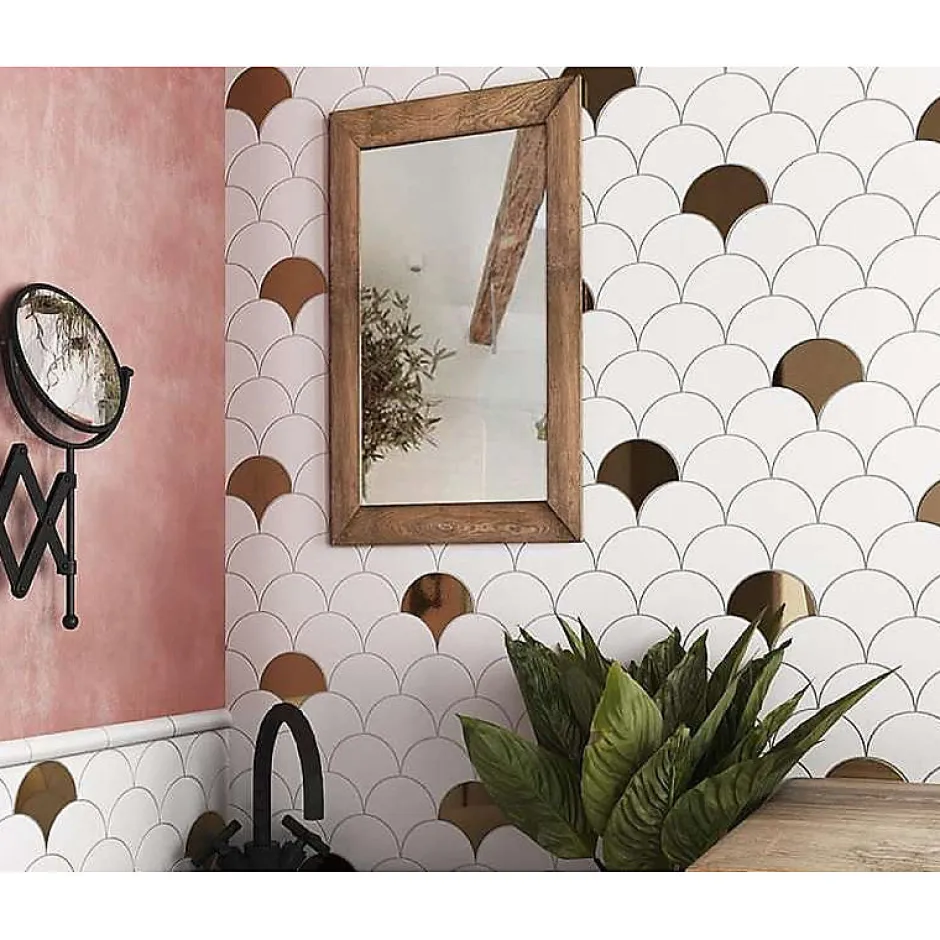 Aelle Carrelage Carrelage mur écaillon de poisson uni blanc mate 10,6x12 cm SCALE FAN WHITE MATT