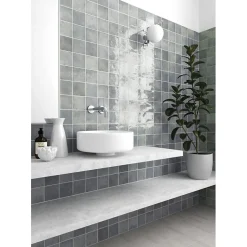 Aelle Carrelage Carrelage mur effet pierre gris bleu 10x10 cm brillant - VERTICALE MOODY BLUE