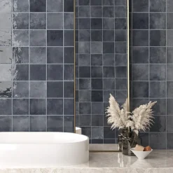 Aelle Carrelage Carrelage mur effet pierre bleu 10x10 cm brillant - VERTICALE DEEP ROYAL