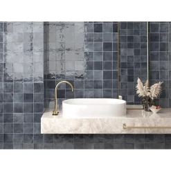 Aelle Carrelage Carrelage mur effet pierre bleu 10x10 cm brillant - VERTICALE DEEP ROYAL