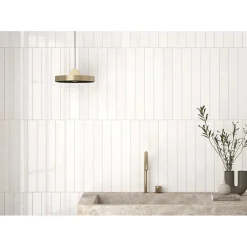 Aelle Carrelage Carrelage mur effet pierre blanc 5x40 cm brillant - VERTICALE CLEAN