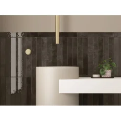 Carrelage mur effet pierre noir 5x40 cm brillant - VERTICALE SOOT-Aelle Carrelage Online