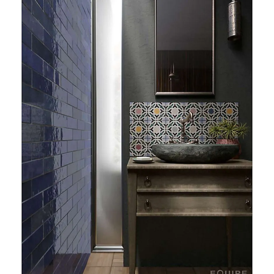 Aelle Carrelage Carrelage mur effet zellige bejmat bleu 6,5x20 cm ARTISAN COLONIAL BLUE